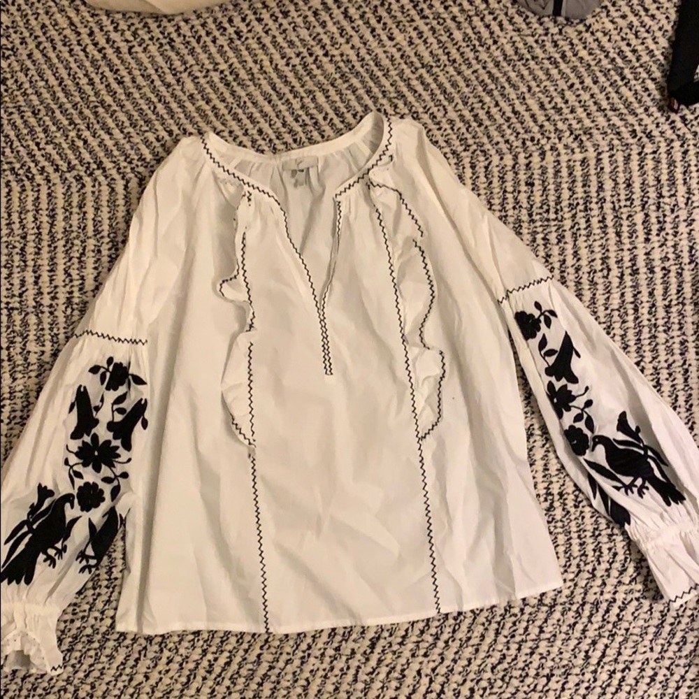 Joie Ruffle balloon sleeve V neck blouse